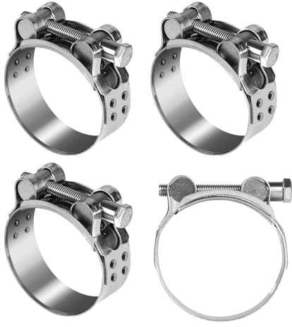 EFUTURETIME 4pcs Colliers de Serrage à Boulon de 60-63 mm en Inox 304, 22 mm de Large, T-collier de Serrage à Vis, Collier Durite pour Tuyau d'Échappement Moto, Tuyaux et Tubes