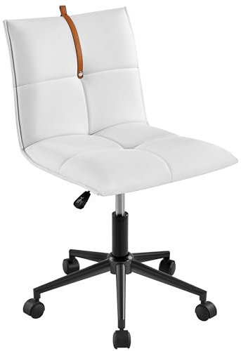 Yaheetech Schreibtischstuhl mit Verstellbare Sitzhöhe Bürostuhl ohne Armlehne Drehstuhl mit Rollen Schminktisch Stuhl mit Braune Band für Schlafzimmer/Büro