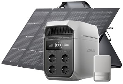 Générateur solaire EF EcoFlow DELTA 3 Plus avec panneau solaire bifacial 220W, 1000 W d'entrée PV, cellules LiFePO4, 1 024 Wh de capacité pour alimentation de secours, camping et camping-cars