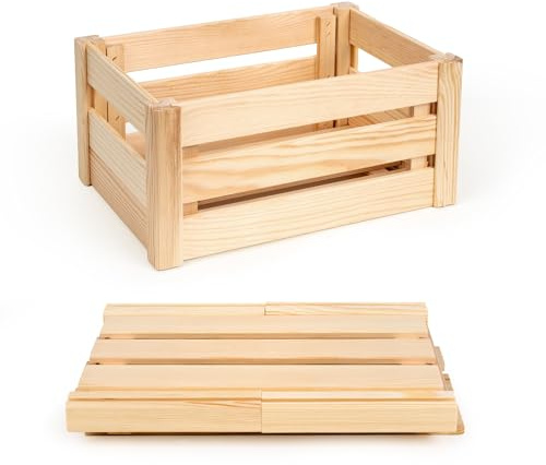 PINEEA Klappkiste aus Holz - Holzkiste Klein - Obstkiste Holz – Dekokiste 34,5 x 23 x 17,5 Werkzeuglose Montage – Platzsparend - Ideal für Transport und Lagerung - Mit Tragegriffen für Tragen
