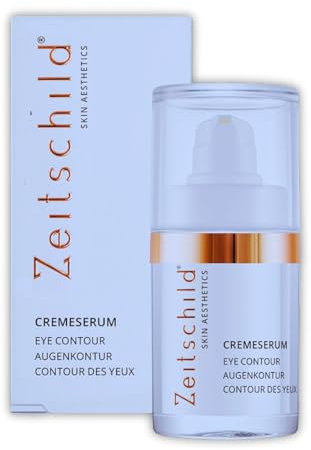 Zeitschild® Augenkontur Cremeserum, Augencreme gegen Augenringe, Falten & Schwellungen, Augenpflege Mit Hyaluron, Peptiden & Seidenbaumextrakt, Parfümfrei, für empfindliche Haut, 15 ml