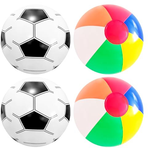TUONYIS 4 Pezzi Palla Gonfiabile Palla Gonfiabile Bambini, Pallone Calcio, Pallanuoto, Palloni da Spiaggia Gonfiabili Beach Balls per Beach Pool Sports Party (Multicolore)