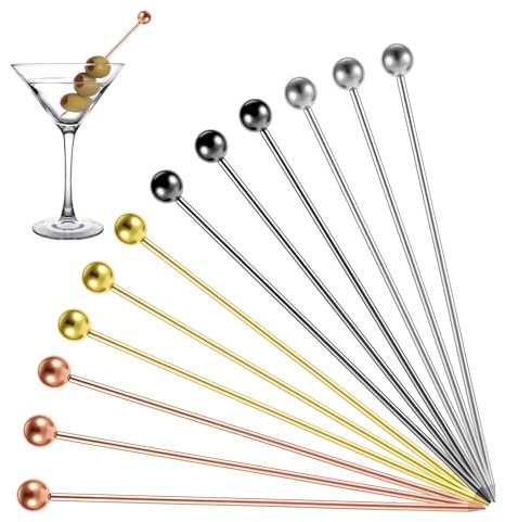 12 Stück Edelstahl Cocktailspieße,Wiederverwendbare Cocktail Spieße,Obst Zahnstocher Metall,Cocktailspieße für Cocktail, Oliven Picker, Antipasti, Fingerfood, Dessert, Metallspieße, Cocktails