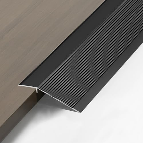 Hengrongshen Perfil de Transición para Suelo, 0.9m x 100mm Perfil de Aluminio para Transición de Suelo Desnivel (10-35 mm), Tapajuntas Suelo Adhesivo para Umbrales y Suelos Laminados (Negro Mate)