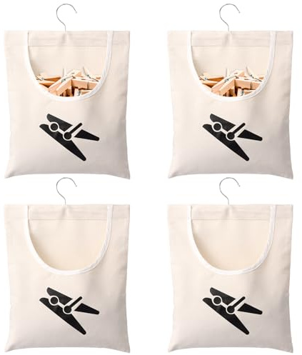 Borsa per mollette da bucato, 4 pezzi, 28 x 32 cm, diverse possibilità di appendere, per mollette da bucato, sacchetti riutilizzabili con apertura per lo stendibiancheria