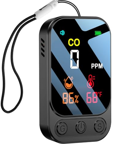 HAKINAKU Detector Portátil de Monóxido de Carbono para Viajes Camping Coche, Alarma de Monóxido de Carbono (CO), Medidor de CO con Batería Recargable Incorporada, Gris Oscuro, HD09