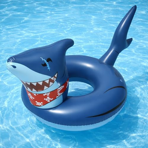 MoKo Anelli Galleggianti da Nuoto, Galleggianti Piscina per Bambini, Anelli Gonfiabili Design Cartoon, Articoli per Feste Acquatiche Piscina Spiaggia Esterni per Bambini, 90#, Squalo Blu Occhio Unico