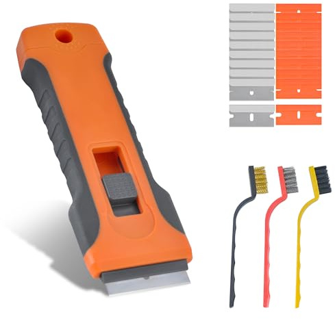 SZWLJ Multi-Purpose Scraper Cleaning Tools - Tail with Storage Box & 20 Replace Blades, Non Scratch for Oven/Hob/Tiles/Windscreen - Effective Scraper Tool for Stubborn Stains.