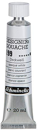 Schmincke - Designers Gouache, Deckweiß, 20 ml-Tube, 25 199 007, streifenfreier Auftrag, maximal deckend, farbintensiv und samtmatt