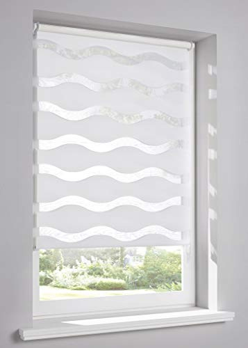Tropik Home Wave 3D White Dual Zebra Window Roller Blinds, 16 Width Sizes, 150cm Drop, 124cm Wide (48.8)