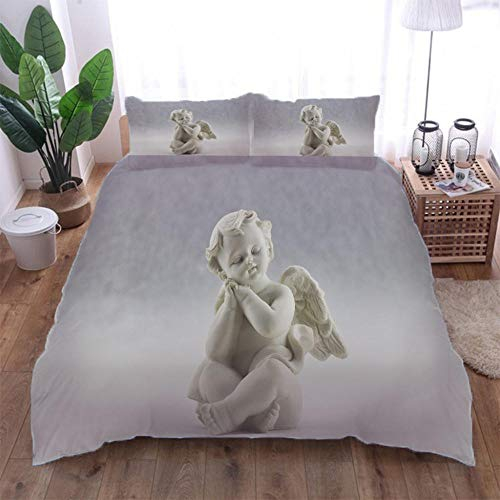 CHNXXL Drucken Engel Baby Muster Bettwäsche Single 140X200Cm 3 Teilig Mit Bettwäsche Set Bettbezug Mit Reißverschluss Und 2 Kissenbezug 80X80Cm Fit Kinder Jugend