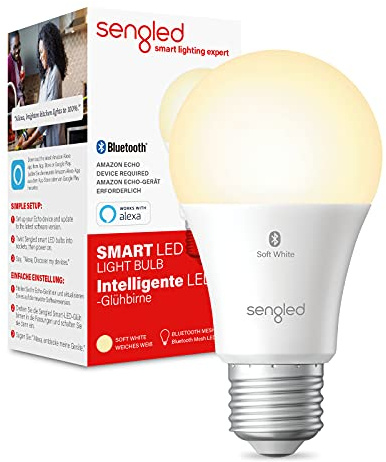 Sengled Smart Bulb, Alexa Light Bulb, Bluetooth Dimmable LED Bulb E27, Works with Amazon Alexa (Echo and Echo Dot), Remote Control Voice Control, Energy Saving 8.8W 806LM, Soft White, 1 Pack, B11-U21W