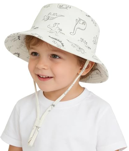 YMYDYFC Baby Sun Hat Toddler Summer UPF 50+ Sun Protection Baby Boy Hats Beach Hats Dinosaur Bucket for Baby Girl Adjustable Kid Cap 6-12 Months White