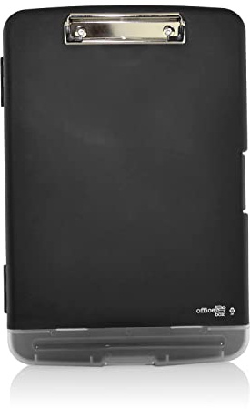 Soporte con Pinza Porta Documentos con Apartado para lápices y Bolígrafos. - REF. 9568- Plástico rígido de gran resistencia con porta lapices y pinza metálica by Office Box. (Negro)