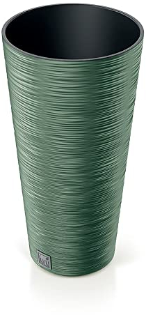 Prosperplast Macetero Color Verde Tierra, con depósito, colección Furu, de 25 x 25 x 48 cm, Capacidad de 7,5 L.