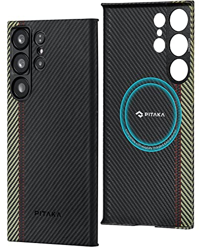 PITAKA MagSafe Case for Galaxy S23 Ultra, Slim, Lightweight, Scratch-resistant Aramid Fibre Case with MagEZ Fusion Weaving, Overture