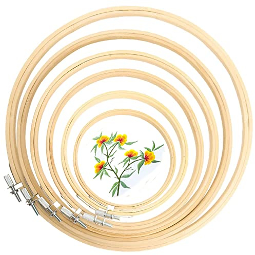 6 Stück Stickrahmen Bambus 8cm bis 20cm Kreis Kreuzstich Hoop Ring, Nähen und Ornamenten, runde Stickkreise, natürliche Stickkreise, Bambuskreise-Set (8-20cm)