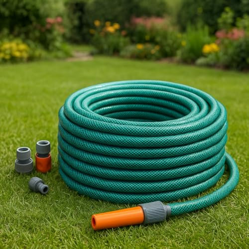 15M/20M/30M/50M Garden Hose Pipe PVC Water Spray Reinforced Heavy Duty Portable Outdoor Hosepipe + Fittings (30 Metre (98.4 Ft))