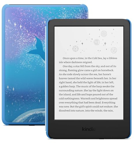 Amazon Kindle Kids 16GB (newest model) - If it breaks, we will replace it, includes ad-free books and cover, with glare-free display, faster page turns - Space Whale