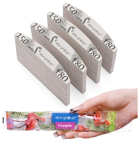 Aba Group Nagelfeilen 150/180 Halbmond Standard Flamingo Sicheres Paket, Professionell Nagelfeile Set, Hergestellt in Europa, 100 Stück