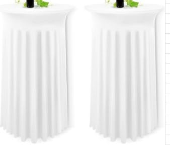 SLTAXAR 2er Set 110x80cm Stretch Stehtischhusse Weiß Tischdecke Bistrotisch Bartisch Hussen Tischhusse Cocktail Rund Stretch Stehtisch Tischdecke Stehtisch Tischrock Abdeckung mit Rock Party Hochzeit