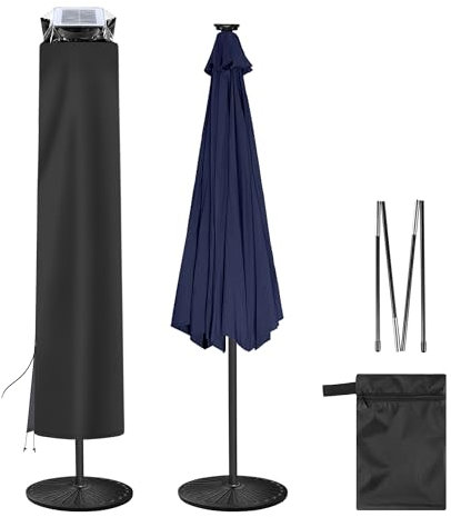 AckMizz Solar Patio Umbrella Cover - Solar Outdoor Umbrella Covers with Folding Rod, Transparent Top 420D Oxford, Parasol Cover For 7.5ft 9ft 10ft 11ft LED Light Table Umbrella(Black)