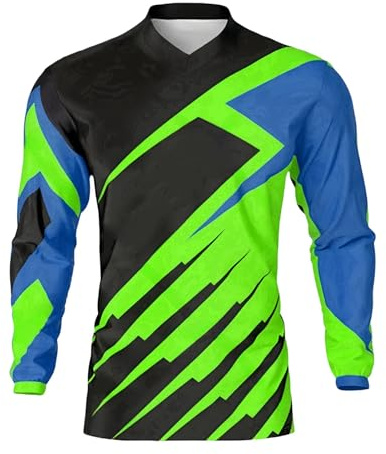 MTB Trikot, Herren Mountainbike Jersey Shirt Langarm Bike Top Summer Bicycle Sportswear Clothing Shirt Downhill Fahrrad Jersey (Grün,L)