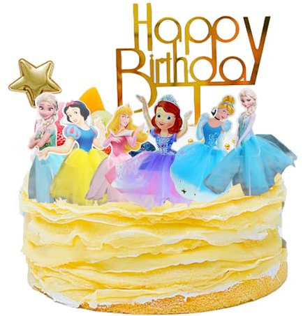 6pcs Princess Cake Toppers for Theme Birthday Decoration - Mermaid 3D Cupcake Decorations for Girls