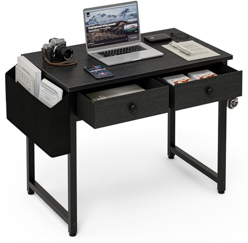 Grandder Small Computer Desk with 2 Fabric Drawers, 80 x 40 cm Gaming Desk with Storage Bags and Drawers, Study Writing Table for Small Spaces, Black