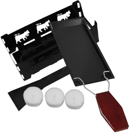 ibasenice 1 Set Kit Griglia Per Raclette Portatile Piastra Per Friggere Padella Per Fondere Il Formaggio Pannatura Del Formaggio Piccola Piastra Per Barbecue Padella Di Cucina Di Legno Black