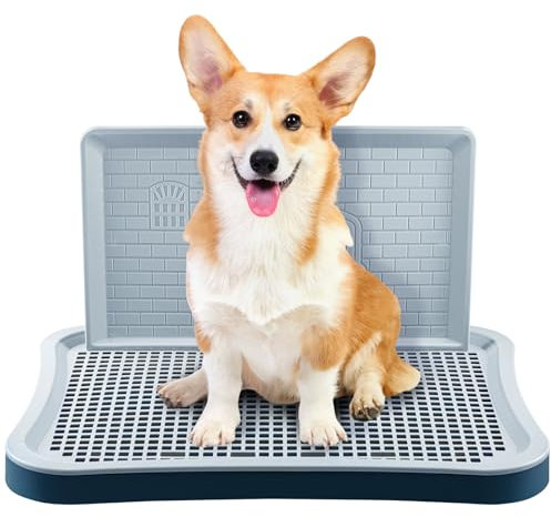CROWNSHOP Dog Potty Training Toilet Puppy Pad Holder with Wall Column Removable Tray Portable Dog Toilet Puppy Mesh Training Potty for Large Small Medium Pets (Cyan)