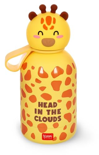 Legami - Botella de agua para niños Hot&Cold BFF, Giraffe, doble capa de acero inoxidable 18/8 con cierre hermético, se mantiene caliente durante 12 h y fría durante 24 h, capacidad 310 ml