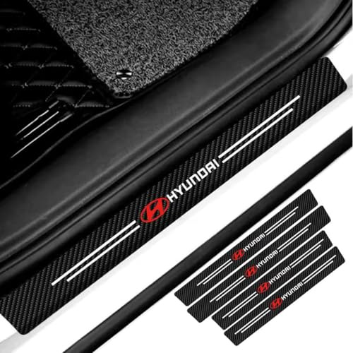 EULVGG 4 Piezas Protector de Escalón de Coche para Hyundai Tucson Kona i10 i20 i30 Bayon N Line, Protección de Umbral de Puerta Pegatinas de Fibra de Carbono Decoración para Estribos de Coche (Rojo)