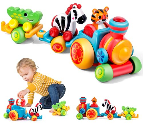 Beacron Toddler Toys for 1 Year Old Boy Gifts: Learning Animal Train Set for 1 2 3 Old Boy and Girl, Forest-Themed Push Car Baby Toy for 12-18 Months, 1st First Birthday Gifts for Toddlers 1-2