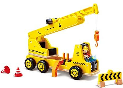 Hape Mobiles Kran- & Baustellenset, ausfahrbarer Kranarm, Rollenspiel für Kinder, aus Holz, ab 2 Jahren