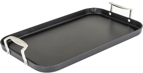 Viking Nonstick Double Burner Griddle, 19 x 11 Inch Hard Anodized Kitchen Grill Pan with Handles, Oven Safe, Works on Gas, Ceramic, and Electric Stove Top