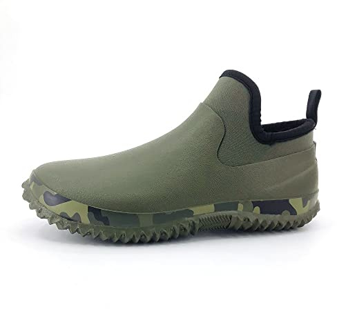 SYLPHID Men's Garden Shoes Women's Rain Shoe Waterproof Neoprene Camp Booties for Camping, Lawn Care, Gardening and Yard Work, Green Camo, Women Size 11, Men Size 9.5