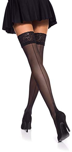 Romartex 20 Denier Hold Ups strumpor med ryggsöm, 6 färger, storlekar S-XL, Svart, M