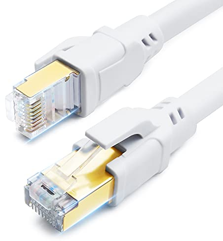 DDMALL CAT8 LAN Kabel 10 Meter, Hochgeschwindigkeit SFTP Netzwerkkabel 40Gbps 2000MHz Ethernet Kabel mit Vergoldetem RJ45 für Router, Modem, Gaming (10 m, weiß)