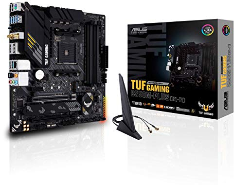 ASUS TUF Gaming B550M-PLUS (Wi-Fi), AMD B550 (Ryzen AM4) Micro ATX Motherboard (PCIe 4.0, Dual M.2, 10 DrMOS, DDR4 4400, Wi-Fi 6, 2.5 Gb Ethernet, HDMI, DP, USB 3.2 Gen 2 Type-A and C, Aura Sync)