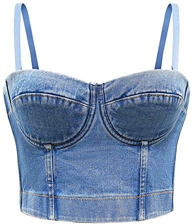 SEMATOMALA Women's Denim Bustier Tank Top Adjustble Spaghetti Strap Crop Top Push Up Jeans Bra Bodycon Corset Cami