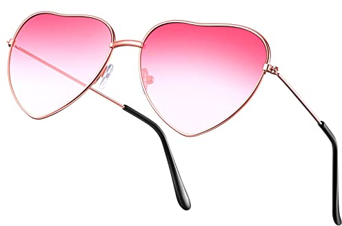 BBTO Lunettes de Soleil Hippie des Années 70 Cœur à Monture en Métal (Dégradé Rouge)