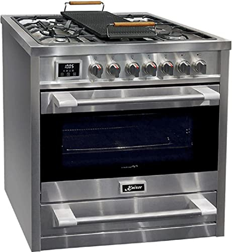 Kaiser Olan 93505R Gaz Electrique Cuisinière 90cm/Four électrique/Cuisinière/ 115L / Plaque de cuisson au gaz/ 4,5 Kw WOK/ 8 fonctions/Autonettoyage/Gaz naturel et propane possibles/Qualité de luxe