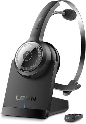 LEVN Bluetooth 5.0 Headset, Wireless Headset with Microphone (AI Noise Cancelling), 35Hrs Bluetooth Headphones with USB Dongle for PC, Suitable for Remote Work/Call Center/Zoom/Online Class, Black