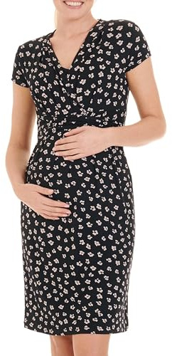 Herzmutter Vestito di maternità Estate - Vestito di Gravidanza - Abito da Allattamento - Abito Corto Avvolgente - Vestito da Donna Gravidanza - Allattamento al Seno - 6800 (S, Antracite/Fiori)