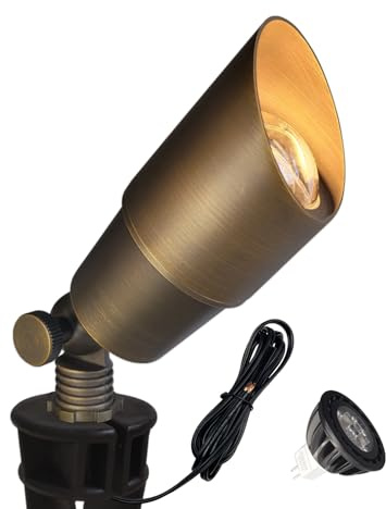 COLOER Die-cast Brass Low Voltage Spotlight 1-Pack with 5W Aluminum Housing MR16 LED Bulb 2700K 450LM CRI85+,12V AC/DC Outdoor Landscape Lighting, Directional Garden Patio Spot Up Light(101B)