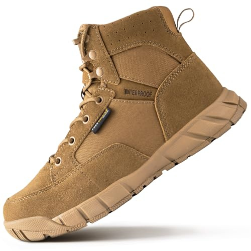 FREE SOLDIER Stivali da Uomo Ultraleggeri Stivali da Lavoro Tattici Militari 6 inch High-Tops Stivali da Neve Traspiranti Traspiranti per Camminare a Piedi (Marrone 44 EU)
