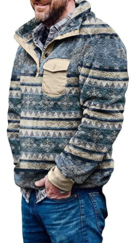 Kobilee Felpa in Pile Uomo Invernale Pesante Caldo Pullover Peluche con Bottoni Moda Vintage Manica Lunga Vintage Sportivi Sweatshirt Felpe Senza Cappuccio