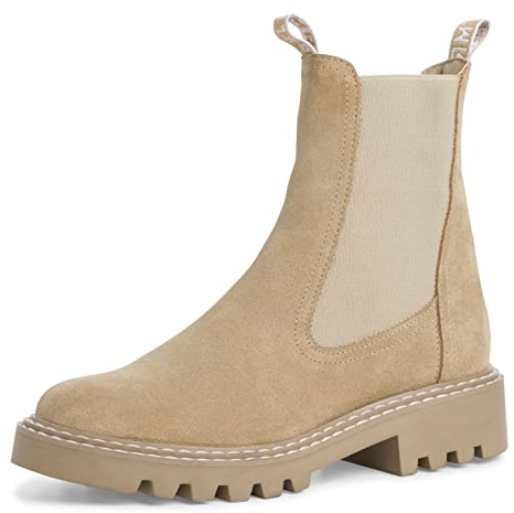 Tamaris Damen Ankle Boots, Frauen Stiefeletten,Wechselfußbett,halbstiefel,Kurzstiefel,uebergangsschuhe,uebergangsstiefel,BEIGE Suede,39 EU