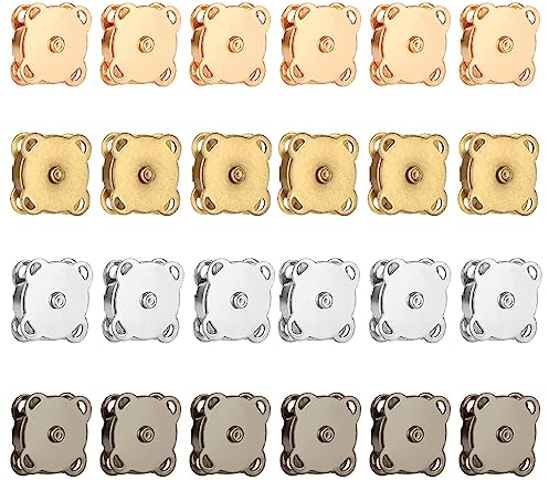 Sinofort 24 Sets Magnetverschluss Taschen 18mm Magnetknöpfe zum Annähen 4 Farbig Magnete zum Einnähen Magnetknöpfe Ohne Nähen Magnetische Knöpfe für Taschen Nähen Handwerk Kleidung